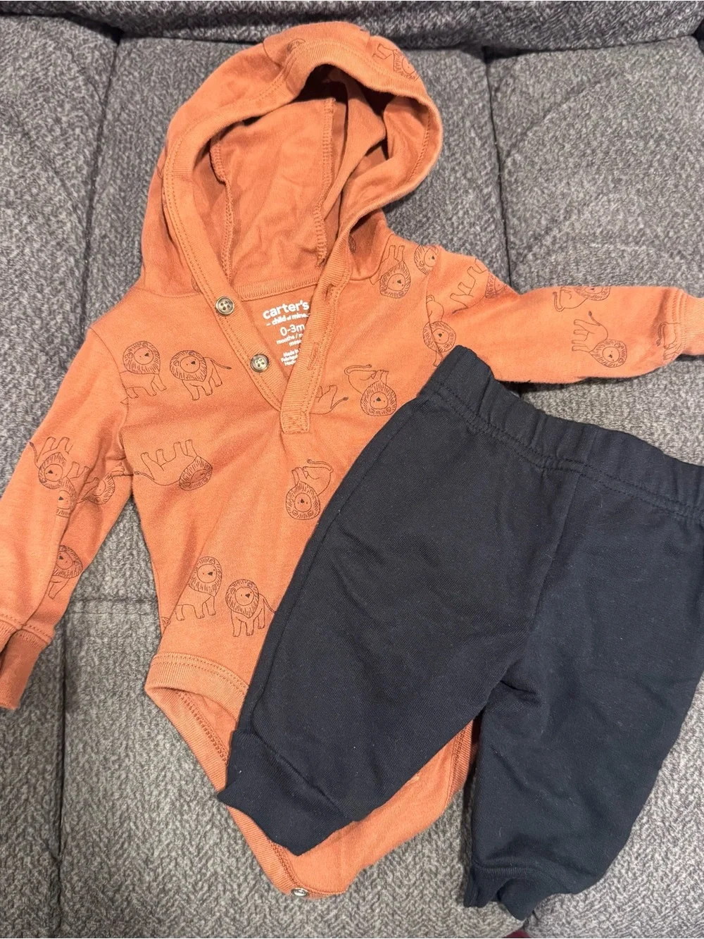 Carter's Orange Hooded Lion Bodysuit with Black Jogger Pants